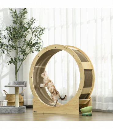 PawHut Cat Wheel with Brake, Scratching Pads for Health, Oak