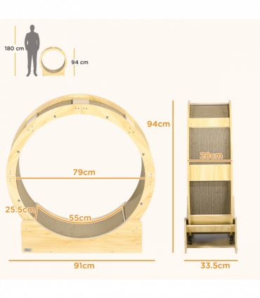 PawHut Cat Wheel with Brake, Scratching Pads for Health, Oak