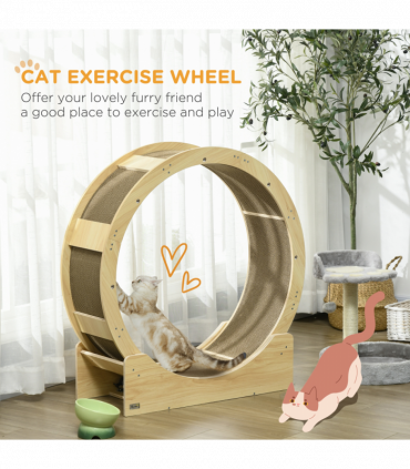 PawHut Cat Wheel with Brake, Scratching Pads for Health, Oak