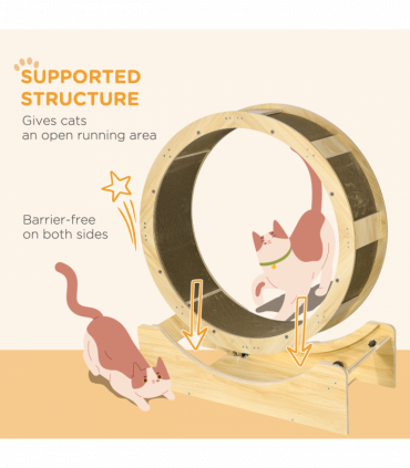 PawHut Cat Wheel with Brake, Scratching Pads for Health, Oak