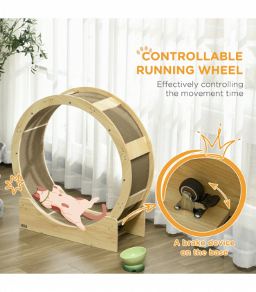 PawHut Cat Wheel with Brake, Scratching Pads for Health, Oak