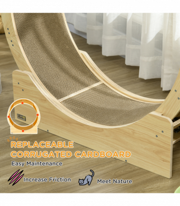 PawHut Cat Wheel with Brake, Scratching Pads for Health, Oak