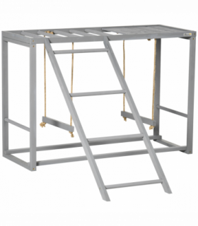 PawHut Chicken Activity Play Chicken Coop with Swing Set for 3-4 Birds, Grey