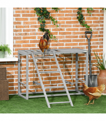PawHut Chicken Activity Play Chicken Coop with Swing Set for 3-4 Birds, Grey