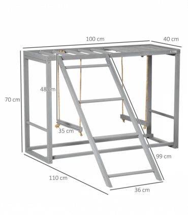 PawHut Chicken Activity Play Chicken Coop with Swing Set for 3-4 Birds, Grey
