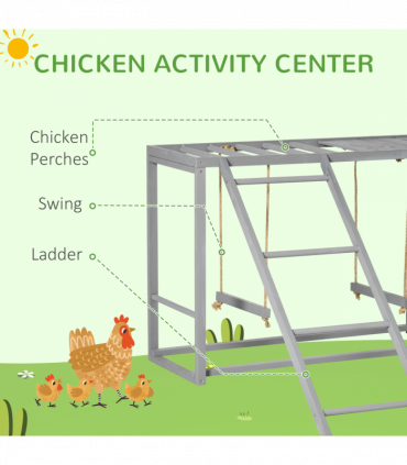 PawHut Chicken Activity Play Chicken Coop with Swing Set for 3-4 Birds, Grey