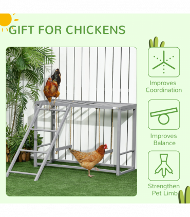 PawHut Chicken Activity Play Chicken Coop with Swing Set for 3-4 Birds, Grey