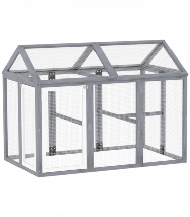 PawHut Chicken Run, Wooden Chicken Coop w/ Combinable Design - Grey
