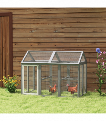 PawHut Chicken Run, Wooden Chicken Coop w/ Combinable Design - Grey