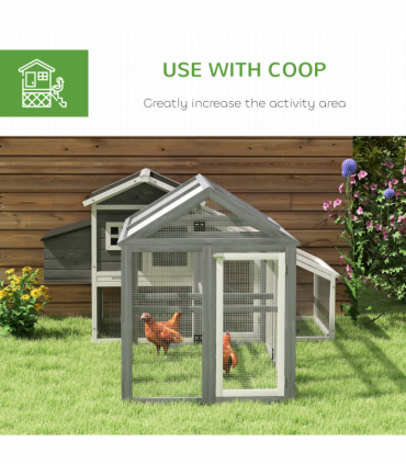 PawHut Chicken Run, Wooden Chicken Coop w/ Combinable Design - Grey