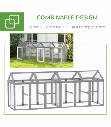 PawHut Chicken Run, Wooden Chicken Coop w/ Combinable Design - Grey
