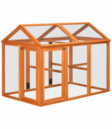 PawHut Chicken Run, Wooden Chicken Coop w/ Combinable Design - Orange