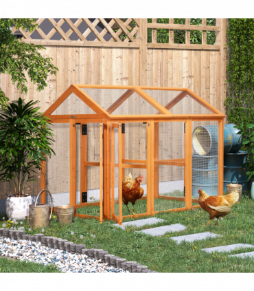 PawHut Chicken Run, Wooden Chicken Coop w/ Combinable Design - Orange