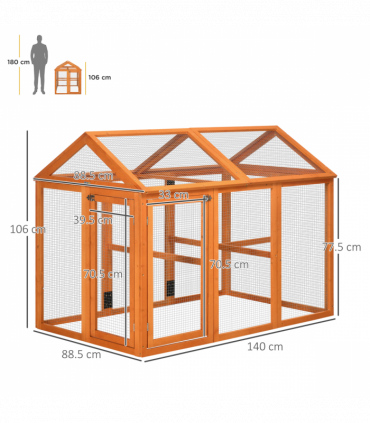 PawHut Chicken Run, Wooden Chicken Coop w/ Combinable Design - Orange