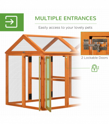 PawHut Chicken Run, Wooden Chicken Coop w/ Combinable Design - Orange