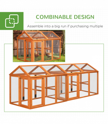 PawHut Chicken Run, Wooden Chicken Coop w/ Combinable Design - Orange