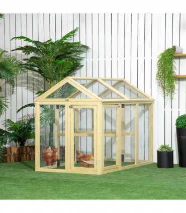 PawHut Chicken Run, Wooden Chicken Coop w/ Combinable Design-Natural Wood Finish