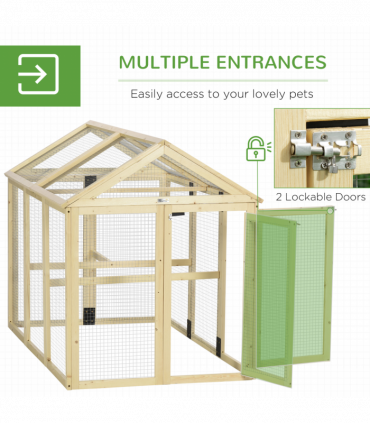 PawHut Chicken Run, Wooden Chicken Coop w/ Combinable Design-Natural Wood Finish