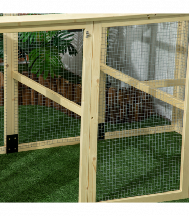 PawHut Chicken Run, Wooden Chicken Coop w/ Combinable Design-Natural Wood Finish