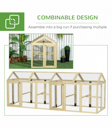 PawHut Chicken Run, Wooden Chicken Coop w/ Combinable Design-Natural Wood Finish
