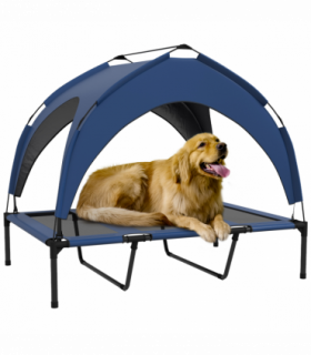 PawHut Cooling Raised Dog Bed w/ Breathable Mesh, for L Dogs - Dark Blue