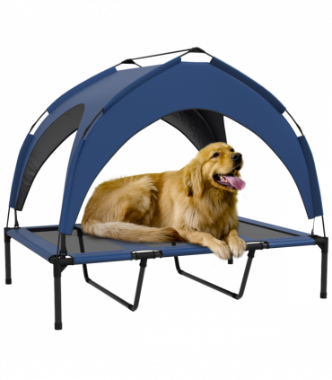 PawHut Cooling Raised Dog Bed w/ Breathable Mesh, for L Dogs - Dark Blue