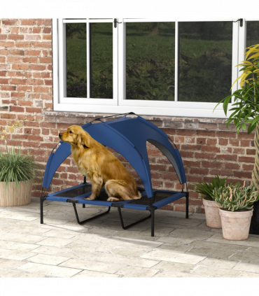 PawHut Cooling Raised Dog Bed w/ Breathable Mesh, for L Dogs - Dark Blue