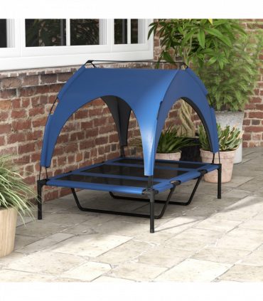 PawHut Cooling Raised Dog Bed w/ Breathable Mesh, for L Dogs - Dark Blue