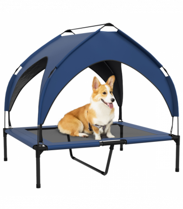 PawHut Cooling Raised Dog Bed w/ Breathable Mesh, for M, L Dogs - Dark Blue