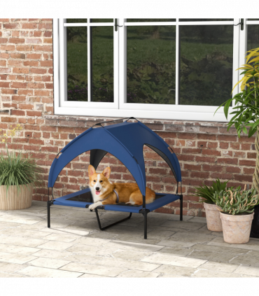 PawHut Cooling Raised Dog Bed w/ Breathable Mesh, for M, L Dogs - Dark Blue