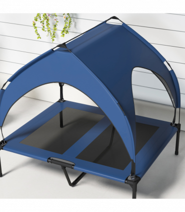 PawHut Cooling Raised Dog Bed w/ Breathable Mesh, for M, L Dogs - Dark Blue