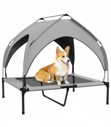 PawHut Cooling Raised Dog Bed w/ Breathable Mesh, for M, L Dogs - Light Grey