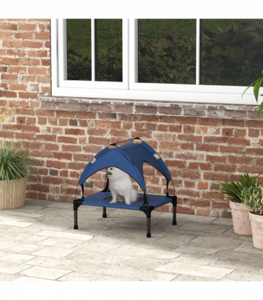 PawHut Cooling Raised Dog Bed w/ Breathable Mesh, for Mini, S Dogs - Dark Blue