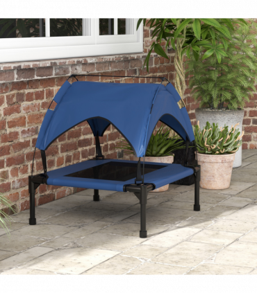 PawHut Cooling Raised Dog Bed w/ Breathable Mesh, for S, M Dogs - Dark Blue