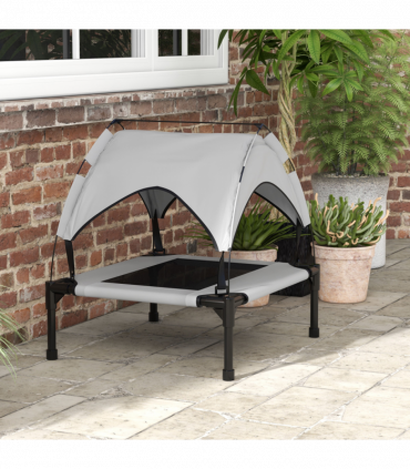 PawHut Cooling Raised Dog Bed w/ Breathable Mesh, for S, M Dogs - Light Grey