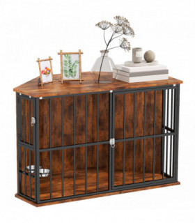 PawHut Corner Dog Crate Furniture with 2 Bowls for Small & Medium Dogs