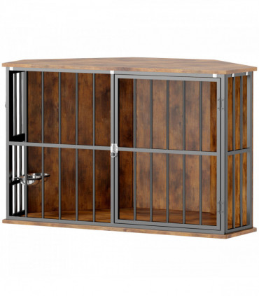 PawHut Corner Dog Crate Furniture with 2 Bowls for Small & Medium Dogs