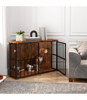 PawHut Corner Dog Crate Furniture with 2 Bowls for Small & Medium Dogs