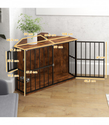 PawHut Corner Dog Crate Furniture with 2 Bowls for Small & Medium Dogs