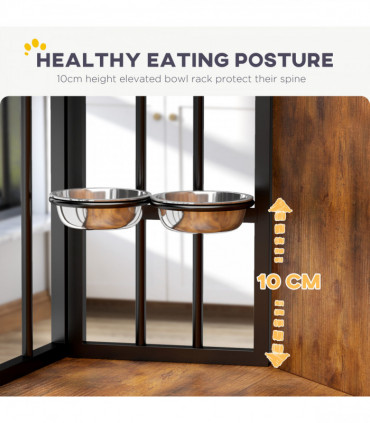 PawHut Corner Dog Crate Furniture with 2 Bowls for Small & Medium Dogs