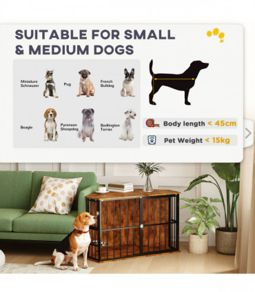 PawHut Corner Dog Crate Furniture with 2 Bowls for Small & Medium Dogs