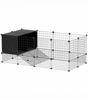 PawHut DIY Small Animal Cage w/ Elevated Huts for Guinea Pigs, Rabbits