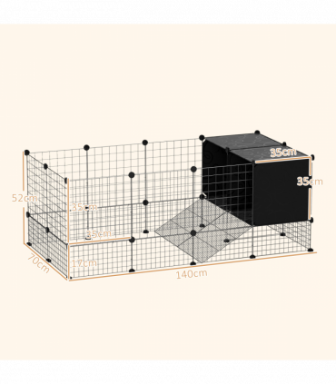 PawHut DIY Small Animal Cage w/ Elevated Huts for Guinea Pigs, Rabbits