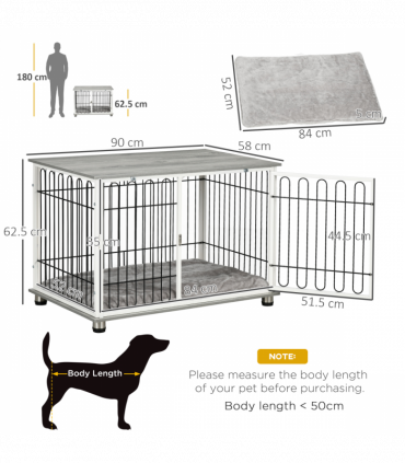 PawHut Dog Crate Furniture End Table w/ Soft Washable Cushion, Lockable Door