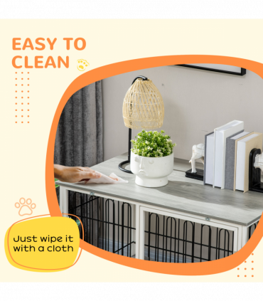 PawHut Dog Crate Furniture End Table w/ Soft Washable Cushion, Lockable Door