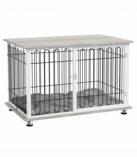 PawHut Dog Crate Furniture End Table with Soft Washable Cushion, Lockable Door