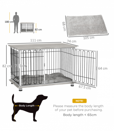 PawHut Dog Crate Furniture End Table with Soft Washable Cushion, Lockable Door