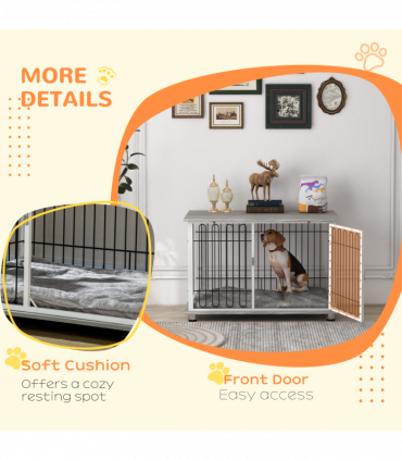 PawHut Dog Crate Furniture End Table with Soft Washable Cushion, Lockable Door
