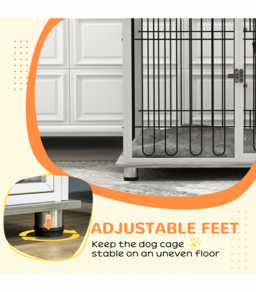 PawHut Dog Crate Furniture End Table with Soft Washable Cushion, Lockable Door