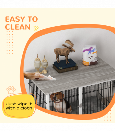 PawHut Dog Crate Furniture End Table with Soft Washable Cushion, Lockable Door